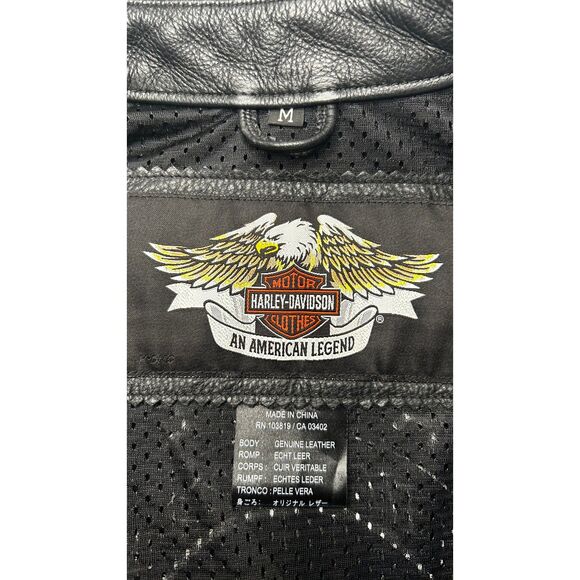 Harley Davidson Womens M Leather Riding Jacket Black Willie G Wheel Large Print - Picture 10 of 12